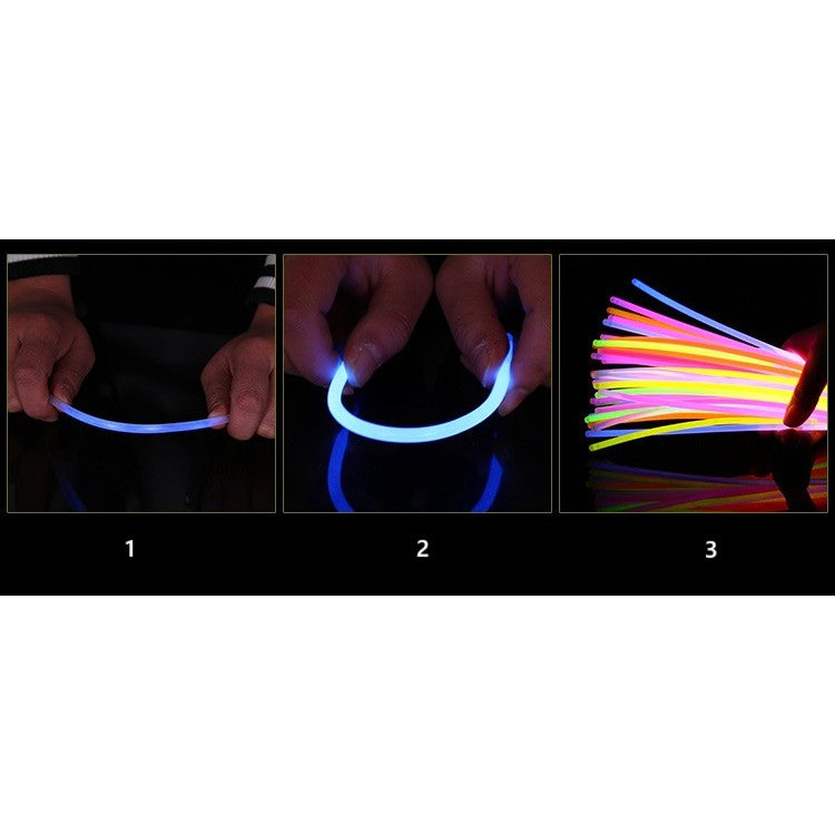 Set 100 Brățări Luminoase Fosforescente, Glow Sticks pentru Petreceri și Festivaluri, Conectori Incluși, Multicolor, 20 cm x 5 mm, 100 Bucăți