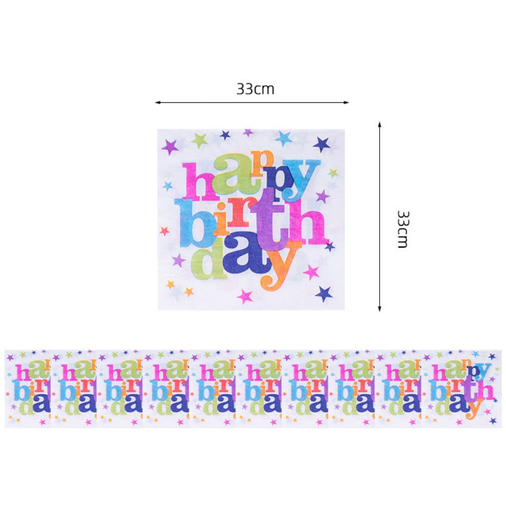 Set 10 Servetele Happy Birthday, Accesorii Masa Petrecere Aniversara, Hartie Absorbanta Premium, 33x33 cm, Multicolor