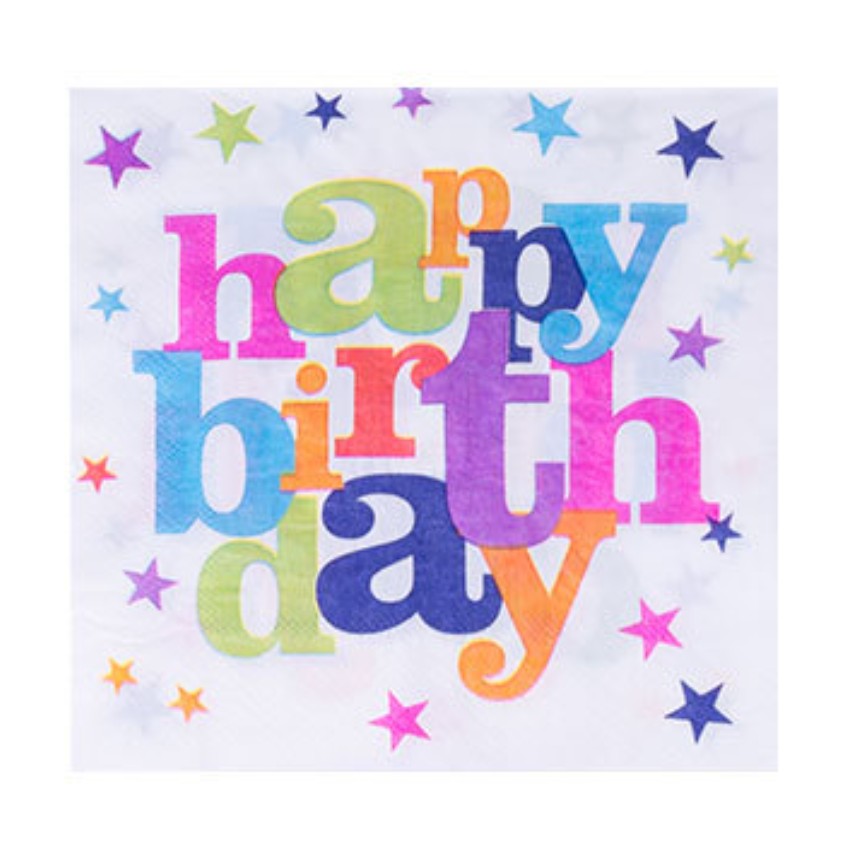 Set 10 Servetele Happy Birthday, Accesorii Masa Petrecere Aniversara, Hartie Absorbanta Premium, 33x33 cm, Multicolor
