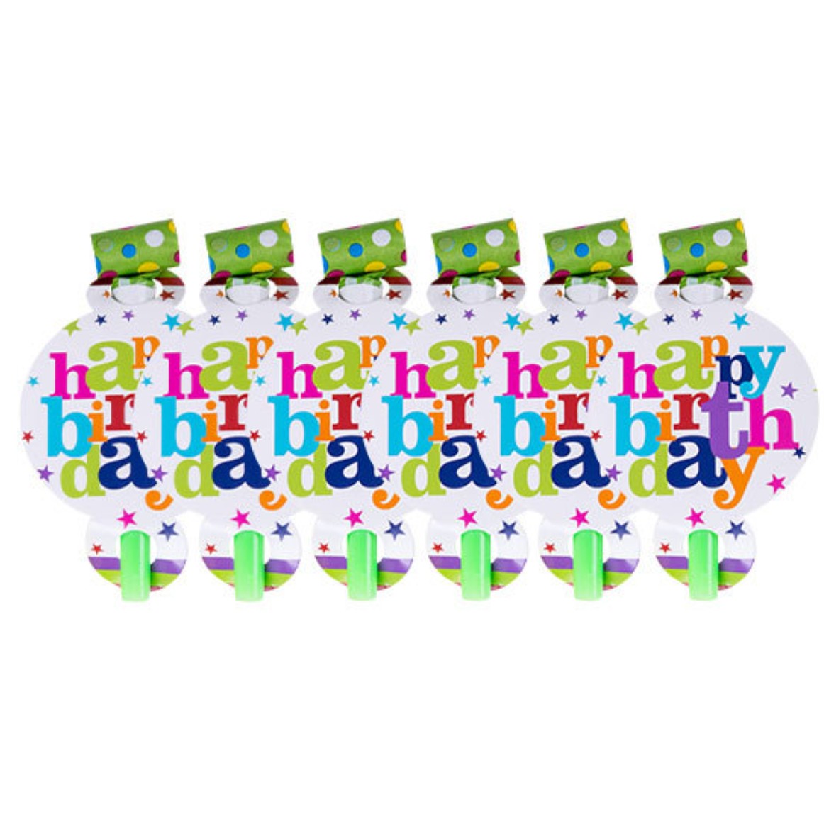 Set 6 Suflatori Happy Birthday pentru Petrecere Aniversara, Accesorii Festive din Material Non-Toxic, Multicolor, 13x7.8 cm