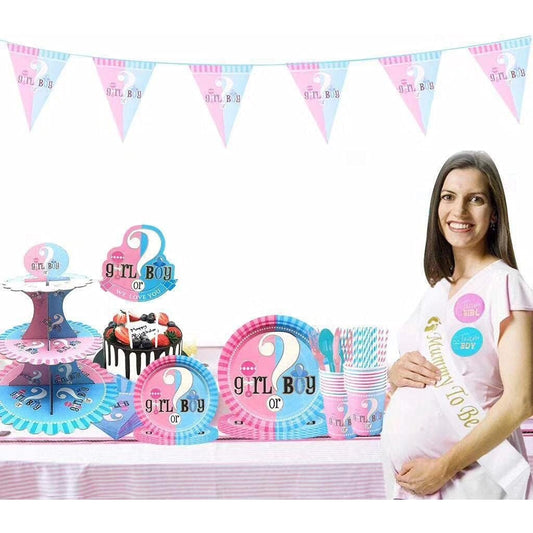 Set 10 Farfurii Gender Reveal, Model Girl or Boy, Farfurii Tematice pentru Petrecere Dezvăluire Sex Bebelus, Carton Biodegradabil, 18 cm, Roz/Albastru