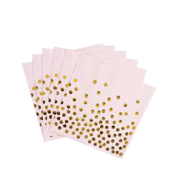 Șervețele de Masă cu Buline Aurii, Set 20 Bucăți, Hârtie Absorbantă Premium, pentru Petreceri și Evenimente, 17 x 17 cm, Roz