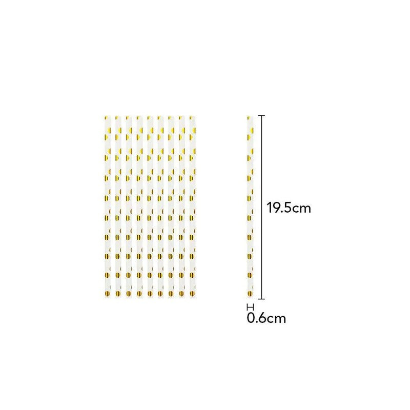 Set 10 Paie din Hartie Biodegradabila, Model cu Buline Aurii pentru Petreceri si Evenimente, 19.5 cm, Alb/Auriu