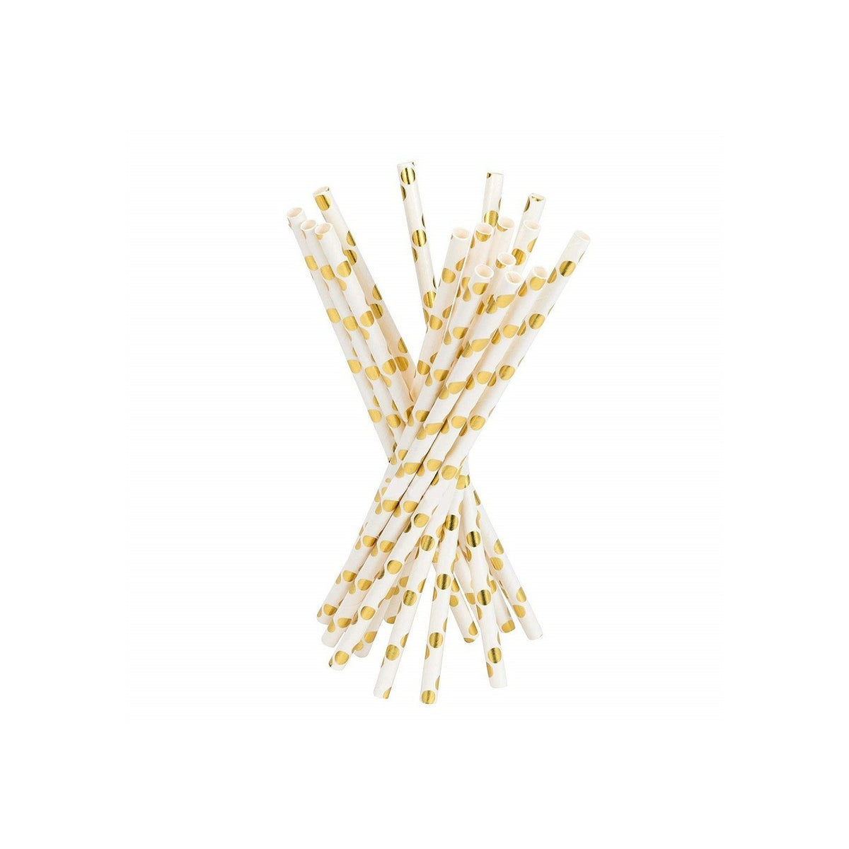 Set 10 Paie din Hartie Biodegradabila, Model cu Buline Aurii pentru Petreceri si Evenimente, 19.5 cm, Alb/Auriu