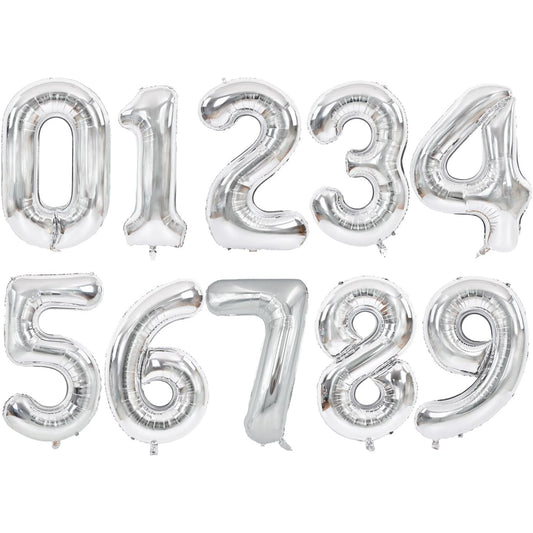 Balon Aniversar Cifra 5, Figurina din Folie de Aluminiu, Umflare cu Aer sau Heliu, Pai Inclus, Argintiu, 80 cm