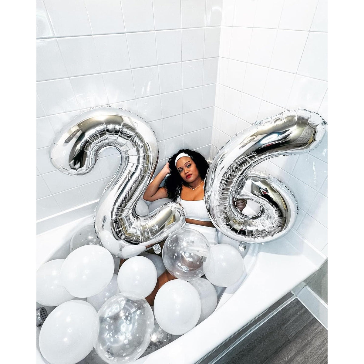 Balon Figurina Cifra 6, Balon Aniversar din Folie Metalizata de Aluminiu, Umflare cu Aer sau Heliu, Include Pai de Umflare, Argintiu, 80 cm