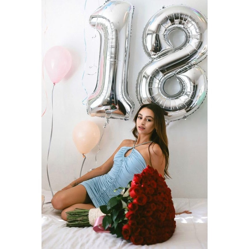 Balon Aniversar Cifra 8, Figurina din Folie Metalizata, Umflare Aer sau Heliu, Include Pai, Argintiu, 80 cm