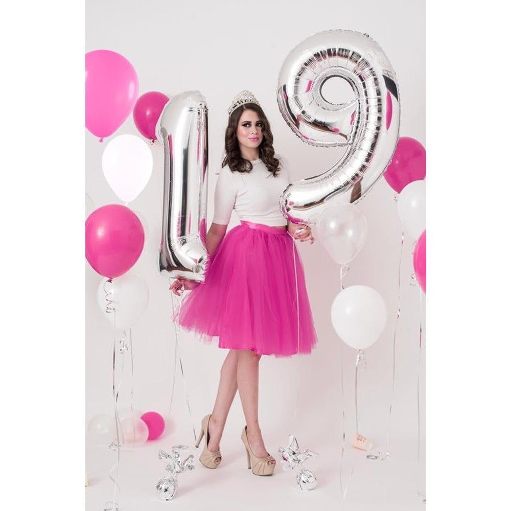 Balon Figurina Cifra 9, Balon Aniversar din Folie Metalizata, Umflare Aer sau Heliu, Include Pai Umflare, 80 cm, Argintiu
