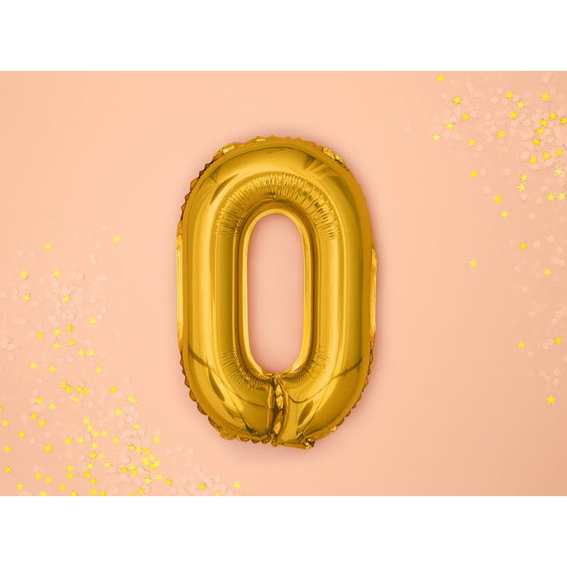 Balon Figurina Cifra 0, Balon Aniversar din Folie Metalizata, Umflare Aer sau Heliu, Inclus Pai Umflare, 80 cm, Auriu