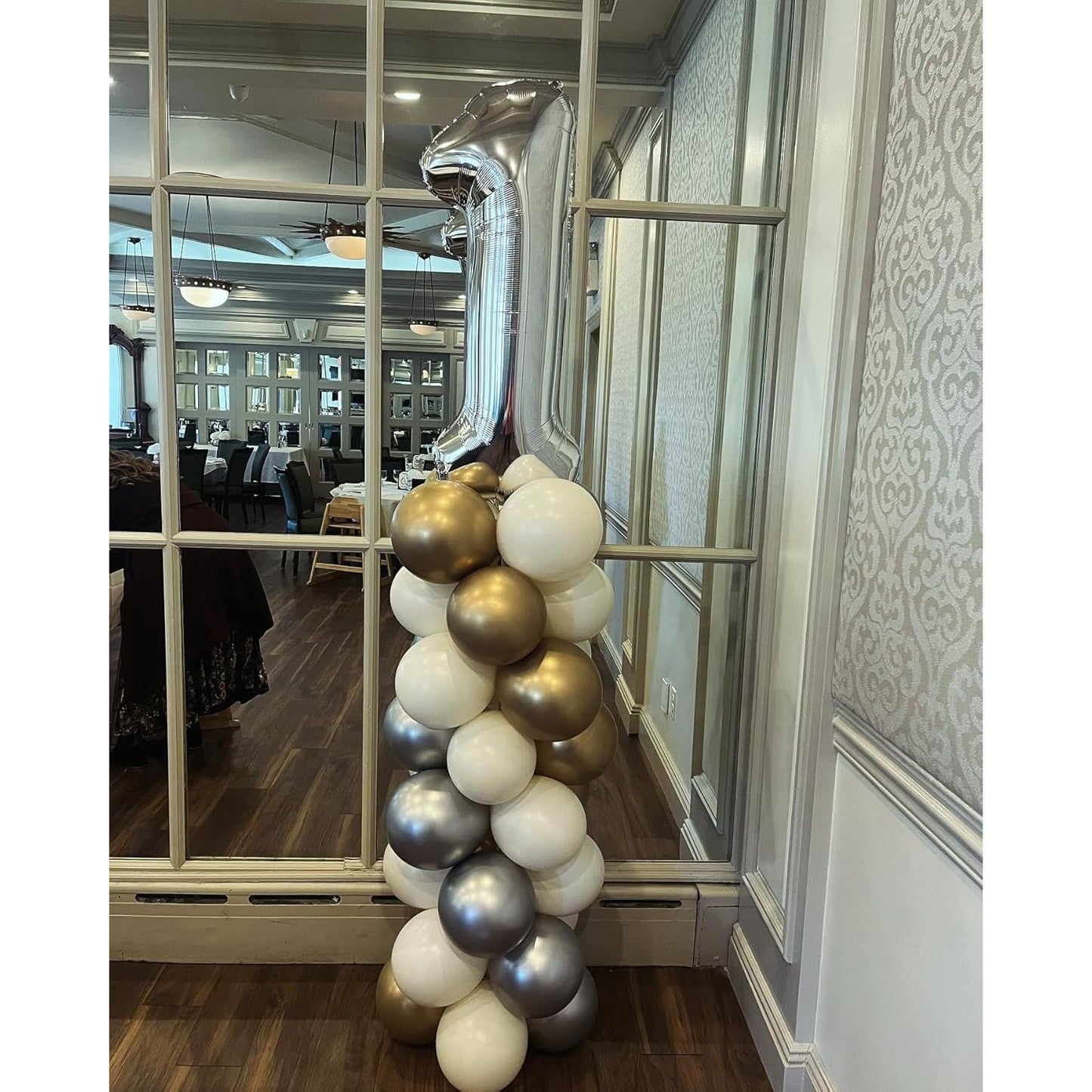 Balon Aniversar Cifra 1, Figurina Din Folie Metalizata, Umflare Aer Sau Heliu, Include Pai, Inaltime 80 cm, Argintiu