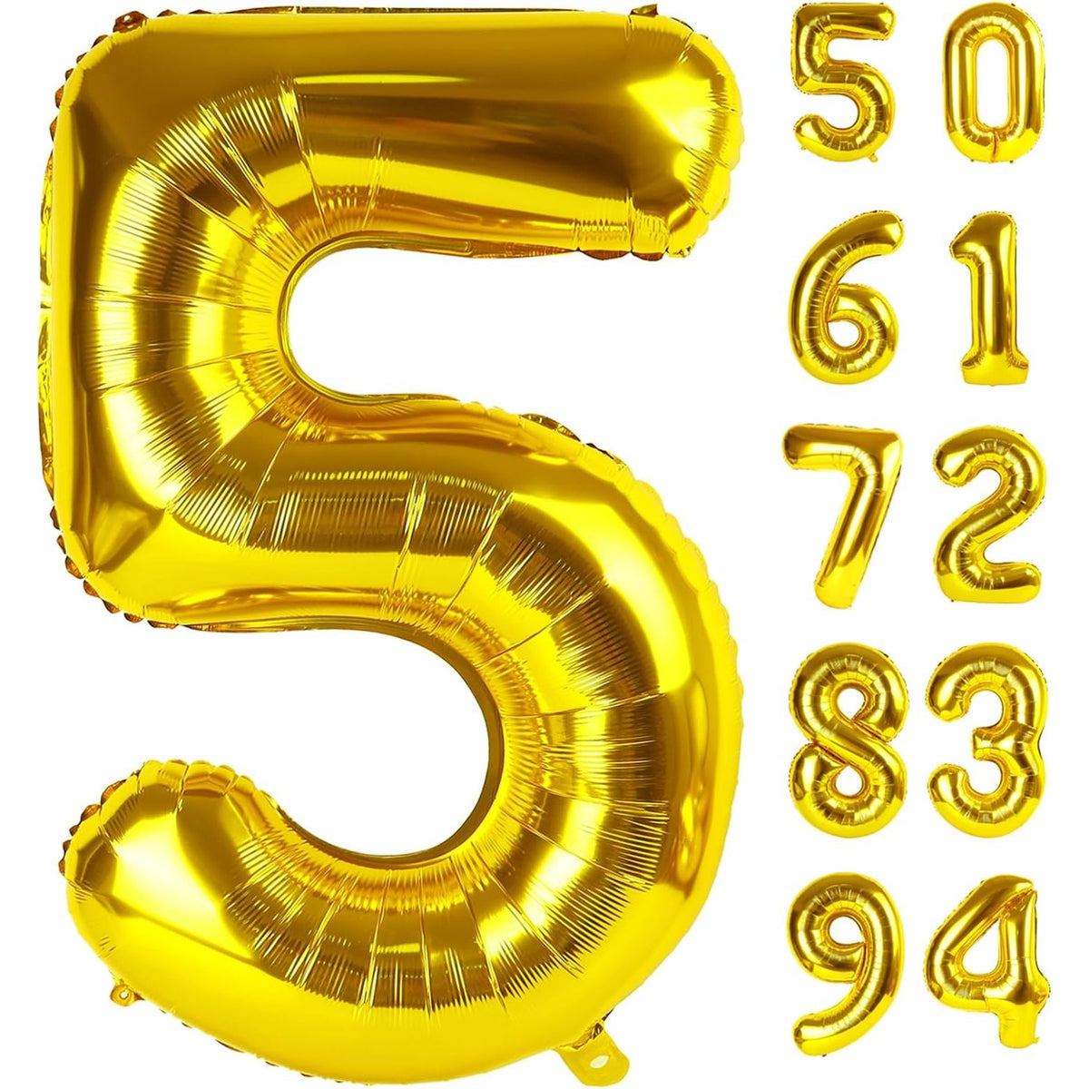 Balon Aniversar Cifra 5, Figurina din Folie Metalizata, Umflare Aer sau Heliu, Include Pai, 80 cm, Auriu