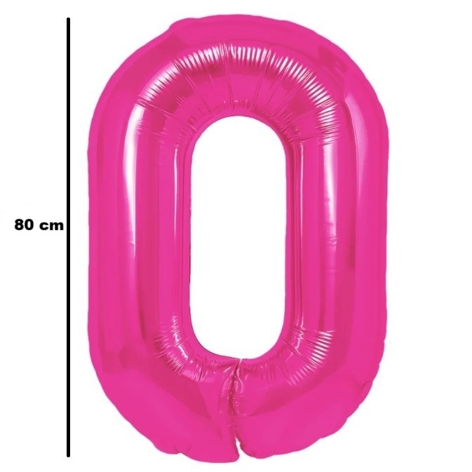 Balon Aniversar Cifra 0, Figurina din Folie Metalizata, Umflare cu Aer sau Heliu, Inaltime 80 cm, Pai Inclus, Roz