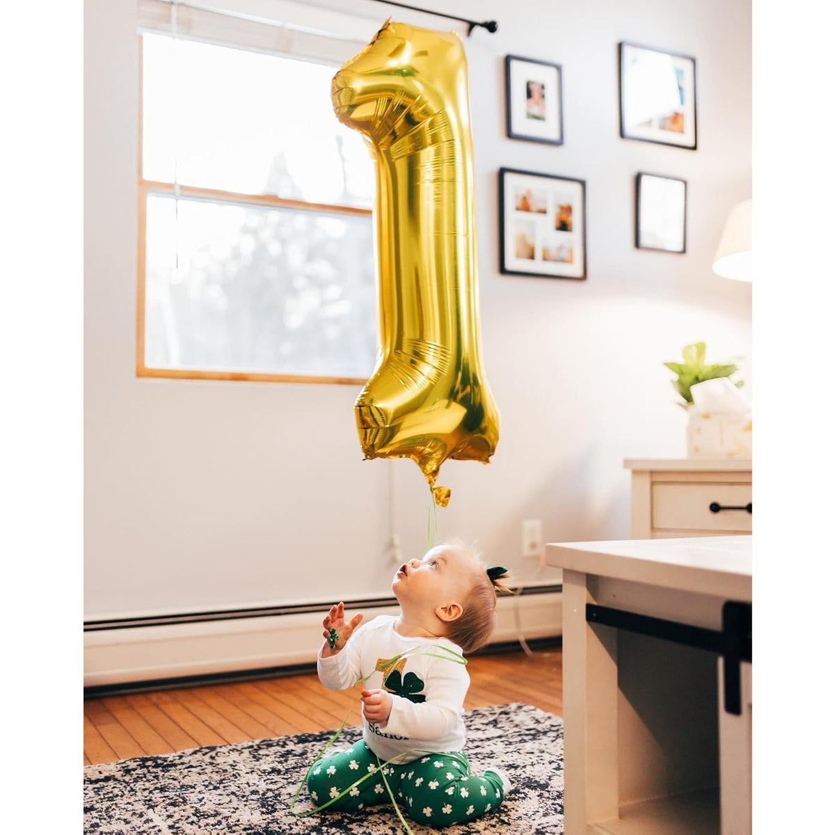 Balon din Folie Metalizata Cifra 1, Figurina Aniversara pentru Petrecere, Umflare Aer sau Heliu, include Pai, 80 cm, Auriu