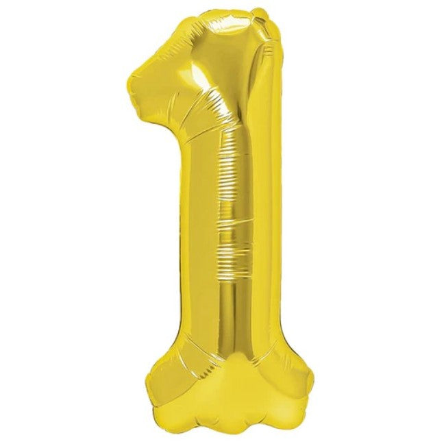 Balon din Folie Metalizata Cifra 1, Figurina Aniversara pentru Petrecere, Umflare Aer sau Heliu, include Pai, 80 cm, Auriu