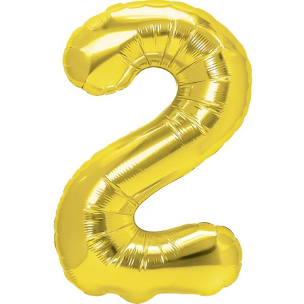 Balon Aniversar Cifra 2, Figurina din Folie Metalizata, Umflare cu Aer sau Heliu, Pai Inclus, 80 cm, Auriu