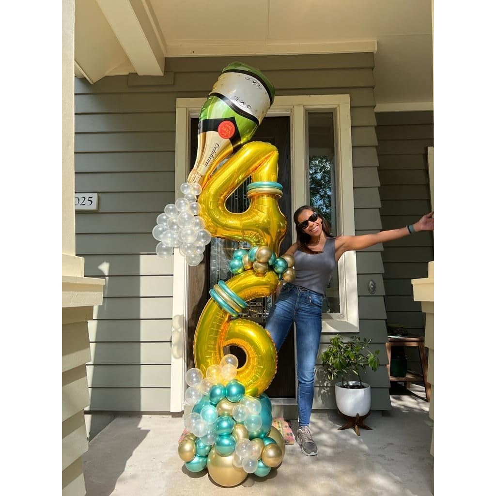 Balon Aniversar Cifra 4, Figurina din Folie Metalizata, Umflare cu Aer sau Heliu, Inclus Pai pentru Umflare, 80 cm, Auriu