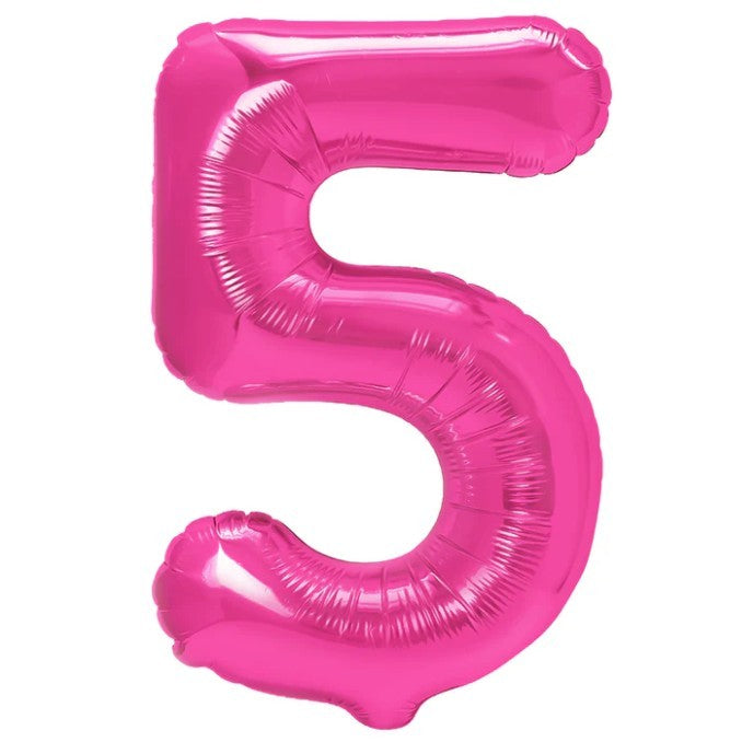 Balon Aniversar Cifra 5, Figurina Gigant pentru Petrecere, Umflare Aer sau Heliu, Folie Metalizata, 80 cm, Roz, Pai Inclus