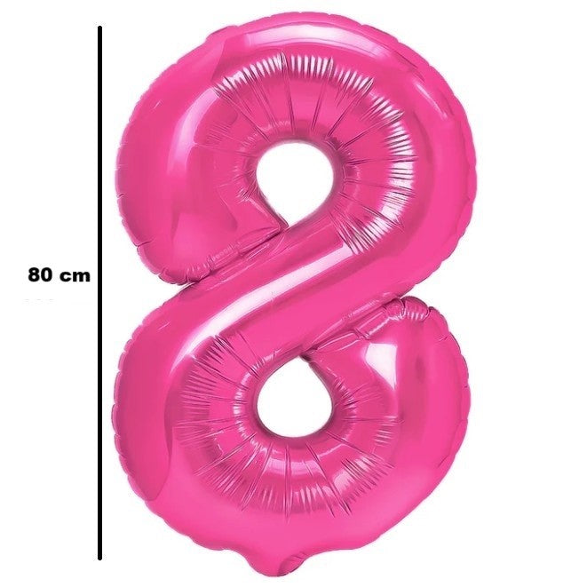 Balon Aniversar Cifra 8, Figurina din Folie Metalizata, Umflare cu Aer sau Heliu, Include Pai, Inaltime 80 cm, Roz