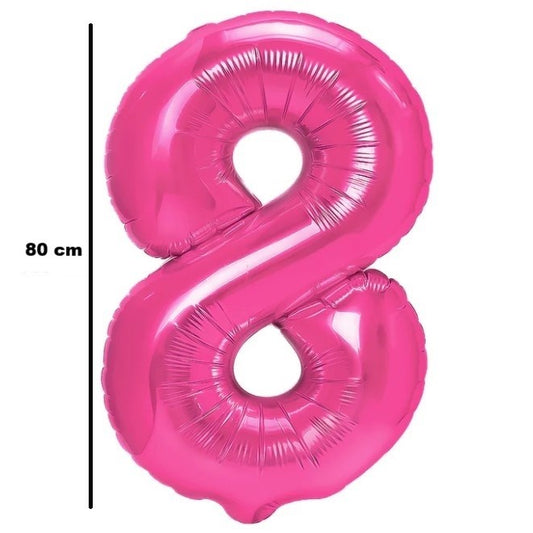 Balon Aniversar Cifra 8, Figurina din Folie Metalizata, Umflare cu Aer sau Heliu, Include Pai, Inaltime 80 cm, Roz