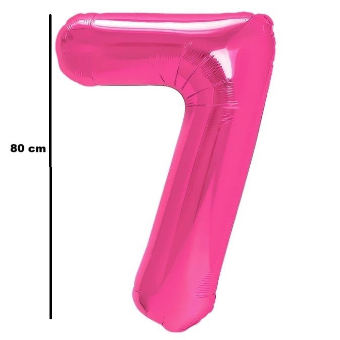 Balon Aniversar Cifra 7, Figurina din Folie de Aluminiu, Umflare cu Aer sau Heliu, Inclus Pai pentru Umflare, 80 cm, Roz