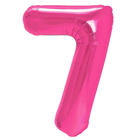 Balon Aniversar Cifra 7, Figurina din Folie de Aluminiu, Umflare cu Aer sau Heliu, Inclus Pai pentru Umflare, 80 cm, Roz