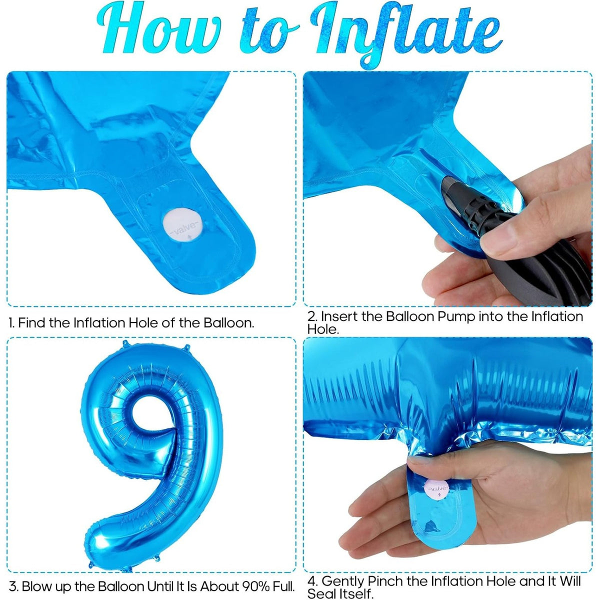 Balon Aniversar Cifra 9, Figurina Gigant 80 cm, Umflare Aer sau Heliu, Folie Aluminiu, Albastru, Pai Inclus