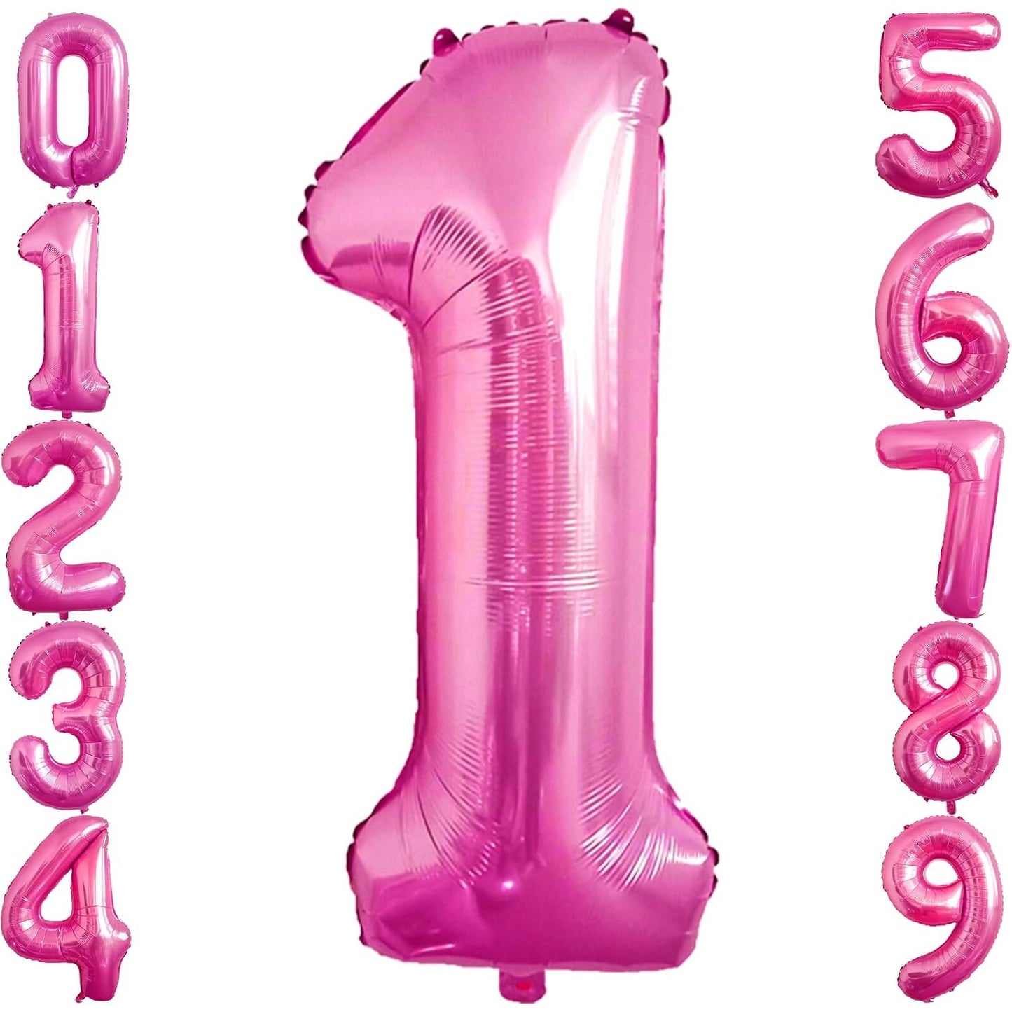 Balon Aniversar Cifra 1, Figurina Din Folie Metalizata, Umflare Cu Aer Sau Heliu, Include Pai Pentru Umflare, Inaltime 80 cm, Roz