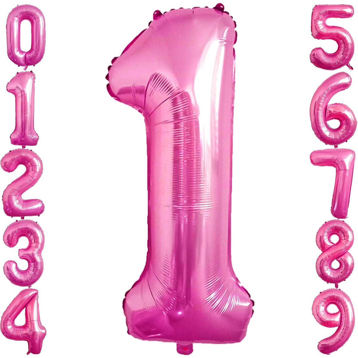 Balon Aniversar Cifra 1, Figurina Din Folie Metalizata, Umflare Cu Aer Sau Heliu, Include Pai Pentru Umflare, Inaltime 80 cm, Roz