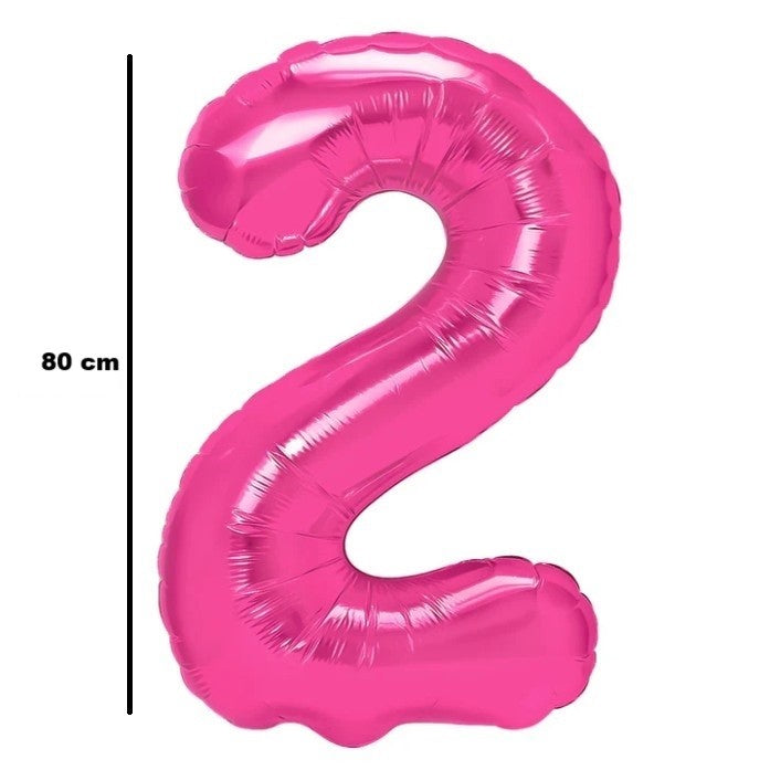 Balon Aniversar Cifra 2, Figurina din Folie de Aluminiu Metalizata, Umflare cu Aer sau Heliu, include Pai pentru Umflare, Roz, 80 cm