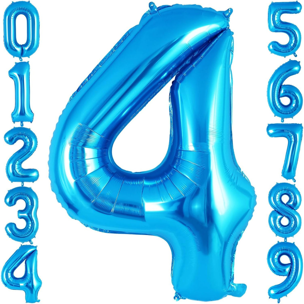 Balon Aniversar Figurina Cifra 4, Folie Metalizata, Umflare Aer sau Heliu, Include Pai, 80 cm, Albastru