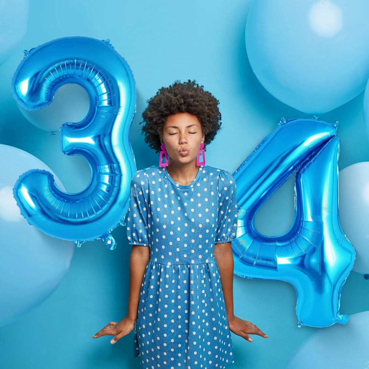 Balon Aniversar Figurina Cifra 4, Folie Metalizata, Umflare Aer sau Heliu, Include Pai, 80 cm, Albastru