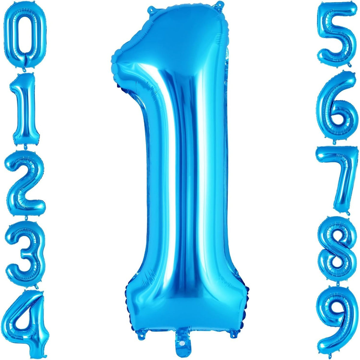 Balon Aniversar Cifra 1, Figurina din Folie Metalizata pentru Petrecere, Umflare cu Aer sau Heliu, Include Pai, 80 cm, Albastru