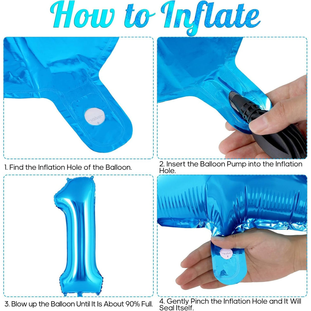 Balon Aniversar Cifra 1, Figurina din Folie Metalizata pentru Petrecere, Umflare cu Aer sau Heliu, Include Pai, 80 cm, Albastru