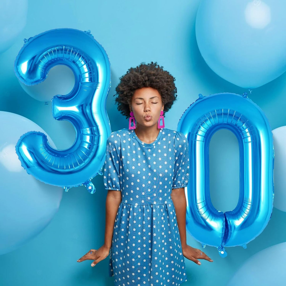 Balon Aniversar Figurina Cifra 0, Balon din Folie Metalizata, Umflare cu Aer sau Heliu, Inclus Pai pentru Umflare, Albastru, 80 cm