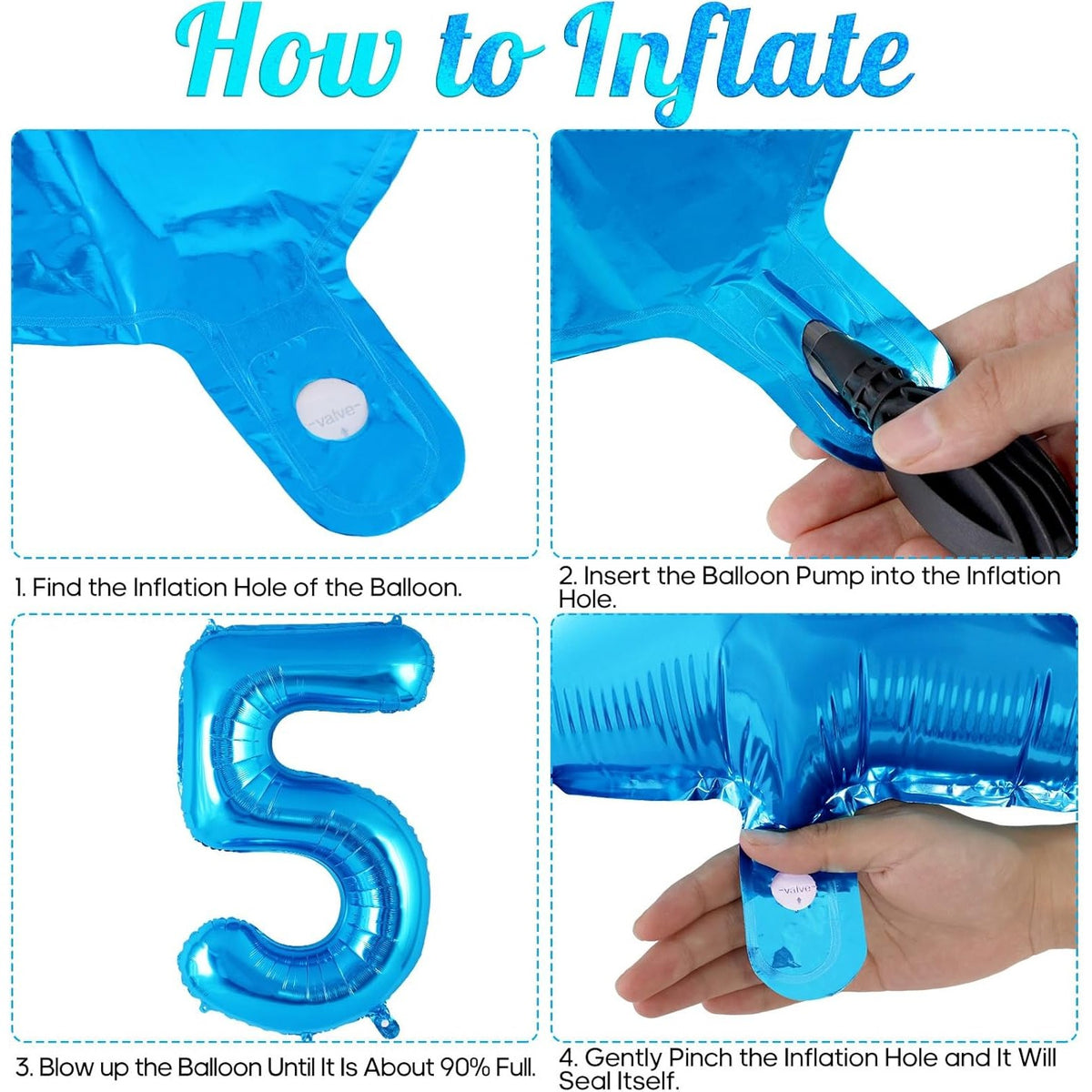 Balon Aniversar Figurina Cifra 5, Folie Metalizata, Umflare Aer sau Heliu, include Pai, 80 cm, Albastru