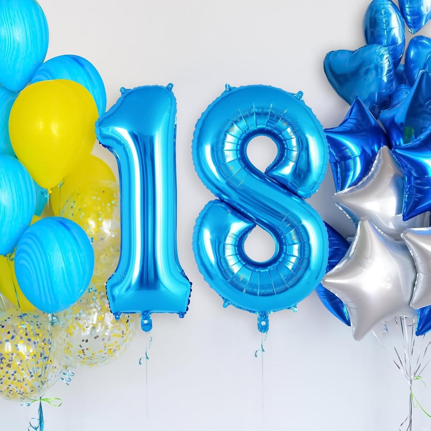 Balon Aniversar Cifra 1, Figurina din Folie Metalizata, Umflare Aer sau Heliu, Include Pai, Albastru, 40 cm