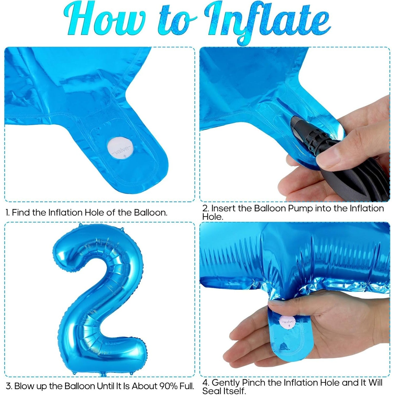 Balon Aniversar Cifra 2, Figurina din Folie Metalizata, Umflare Aer sau Heliu, Include Pai, Albastru, 40 cm