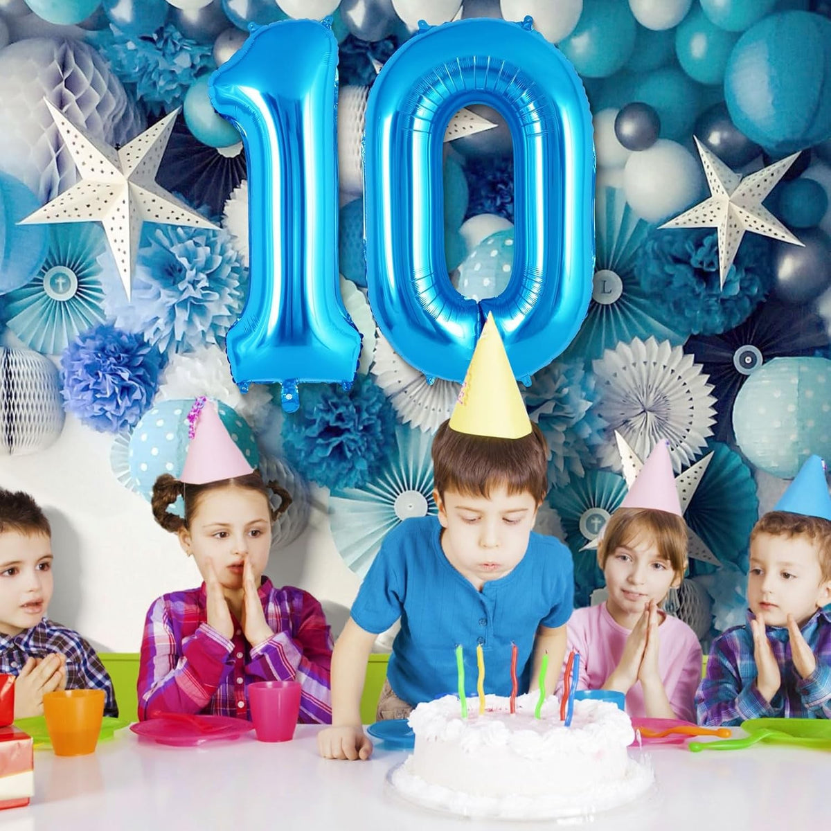 Balon Aniversar Cifra 0, Figurina din Folie Metalizata, Umflare Aer sau Heliu, Include Pai, Albastru, 40 cm