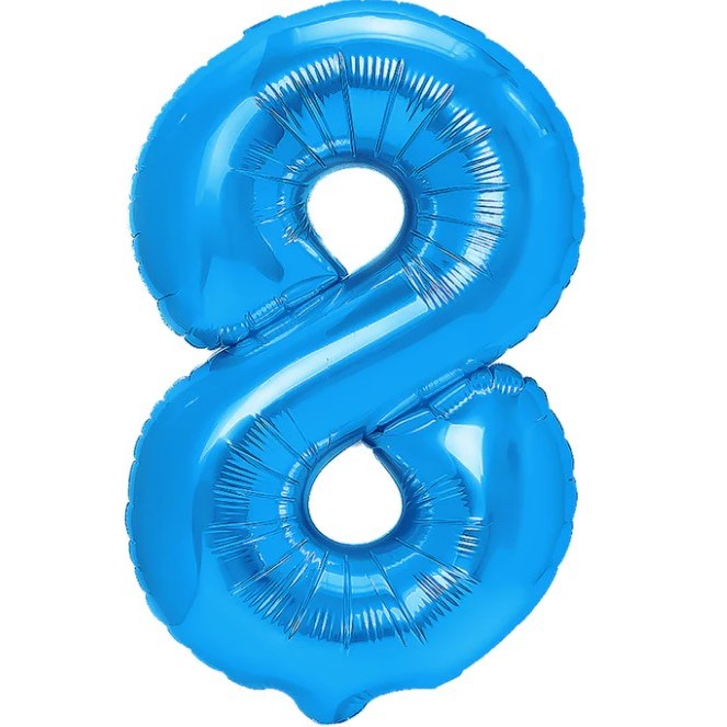Balon Aniversar Cifra 8 din Folie Metalizata, Figurina pentru Petrecere, Umflare Aer sau Heliu, Include Pai, 40 cm, Albastru