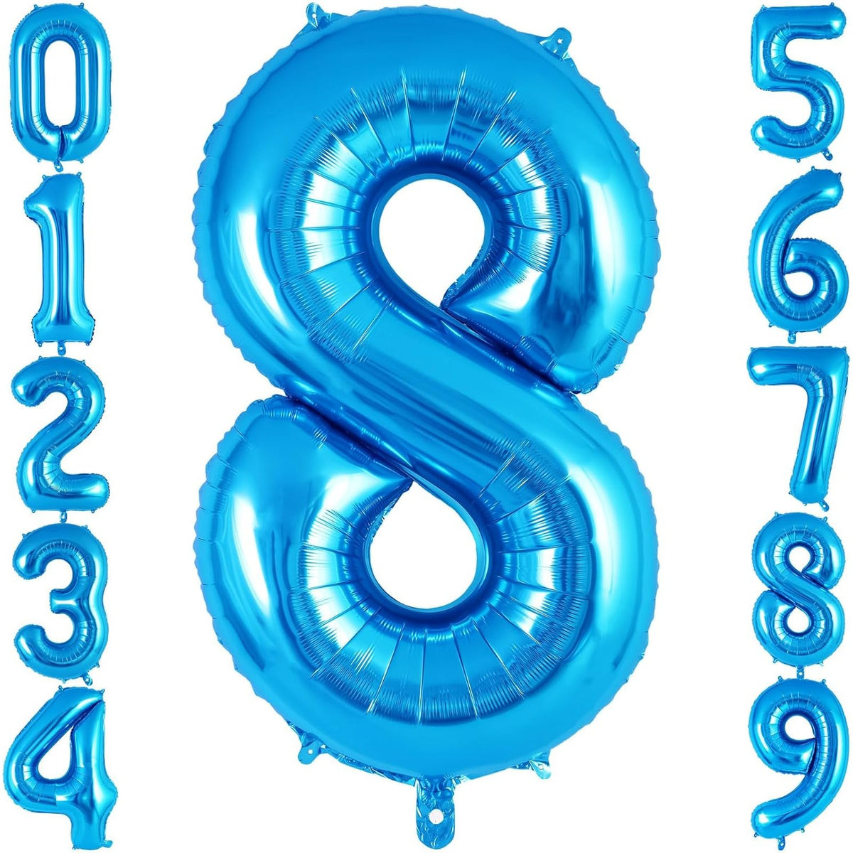 Balon Aniversar Cifra 8 din Folie Metalizata, Figurina pentru Petrecere, Umflare Aer sau Heliu, Include Pai, 40 cm, Albastru