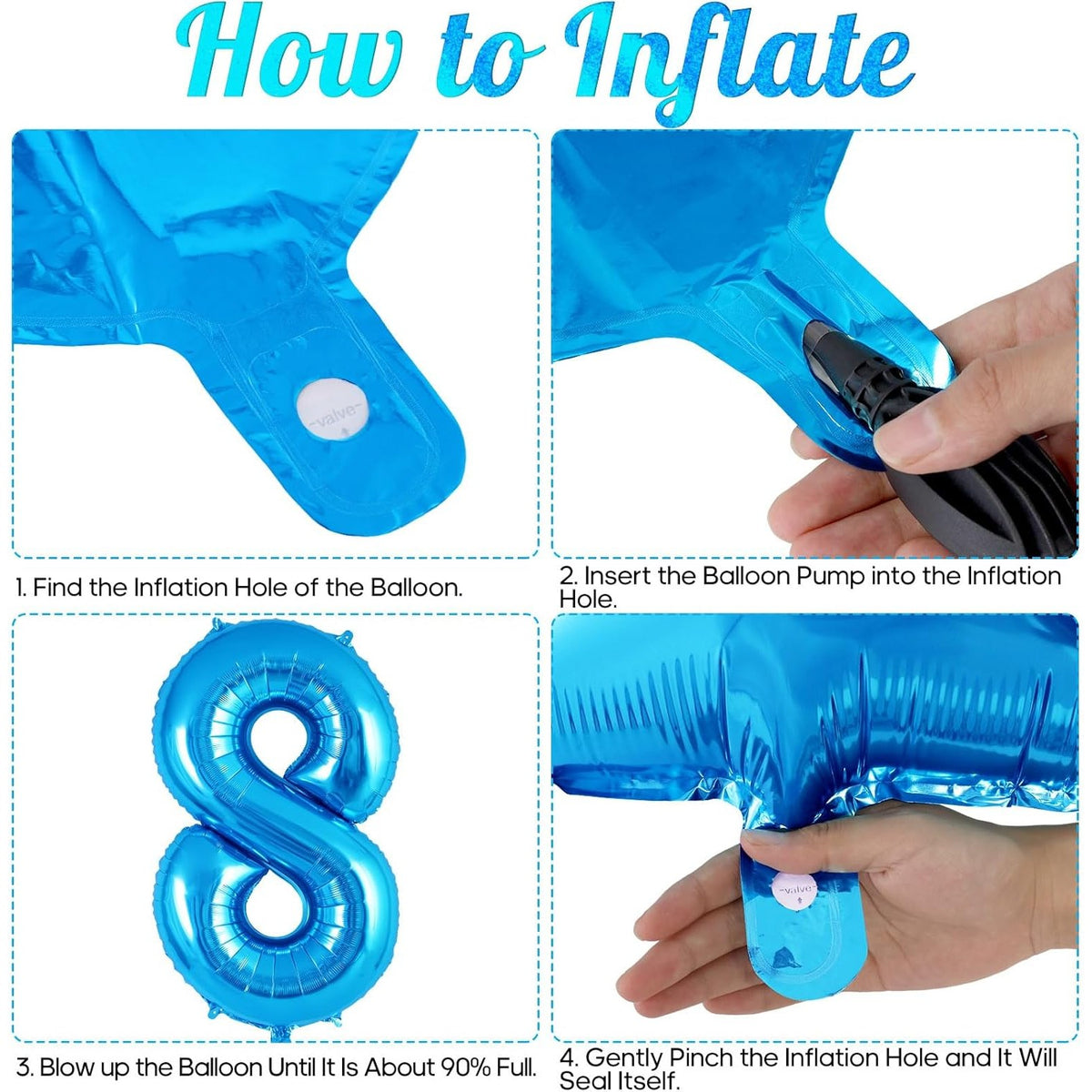 Balon Aniversar Cifra 8 din Folie Metalizata, Figurina pentru Petrecere, Umflare Aer sau Heliu, Include Pai, 40 cm, Albastru