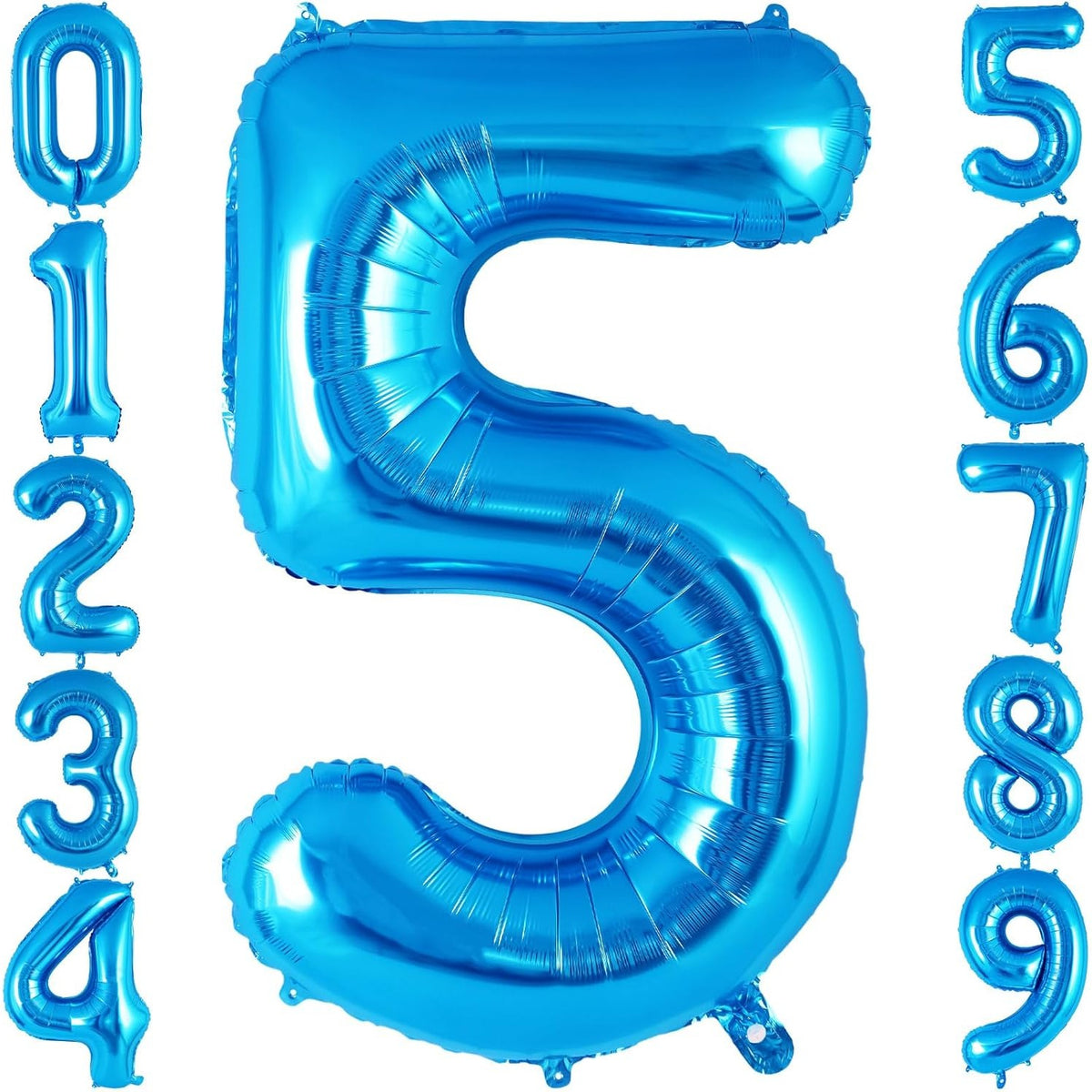 Balon Aniversar Cifra 5, Balon din Folie Metalizata pentru Petrecere, cu Pai Inclus, Albastru, 40 cm