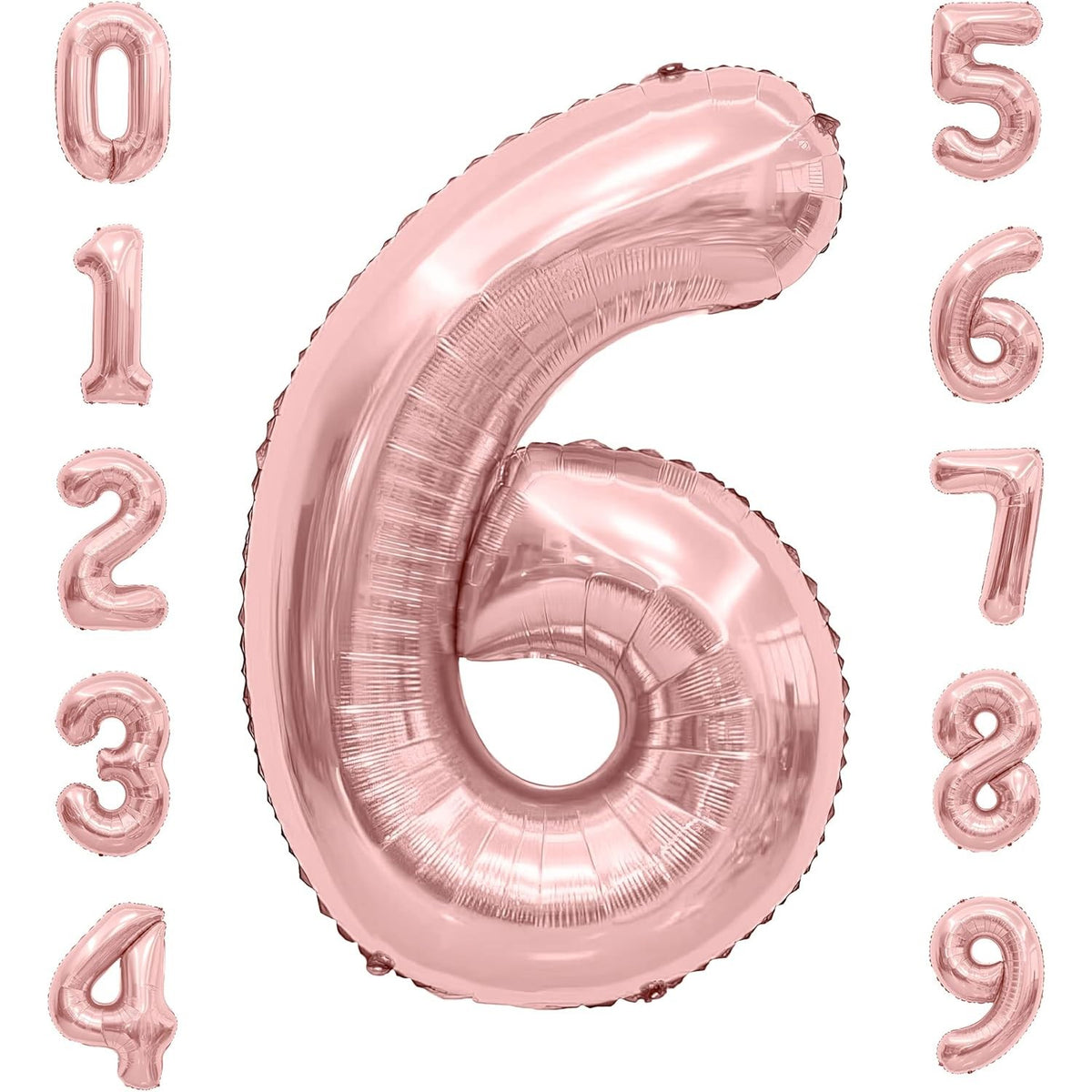 Balon Aniversar Cifra 6, Figurina din Folie Metalizata, Umflare cu Aer sau Heliu, Set cu Pai Inclus, 80 cm, Rose Gold
