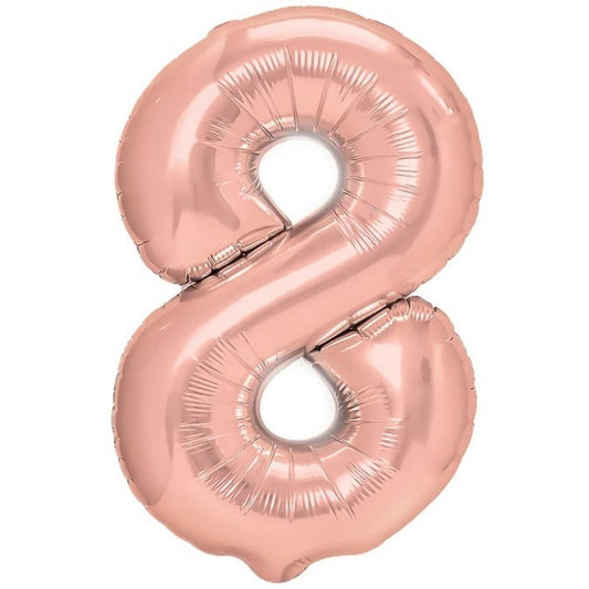 Balon Cifră 8 Aniversar, Figurina din Folie de Aluminiu, Umflare Aer sau Heliu, include Pai Umflare, 80 cm, Rose Gold