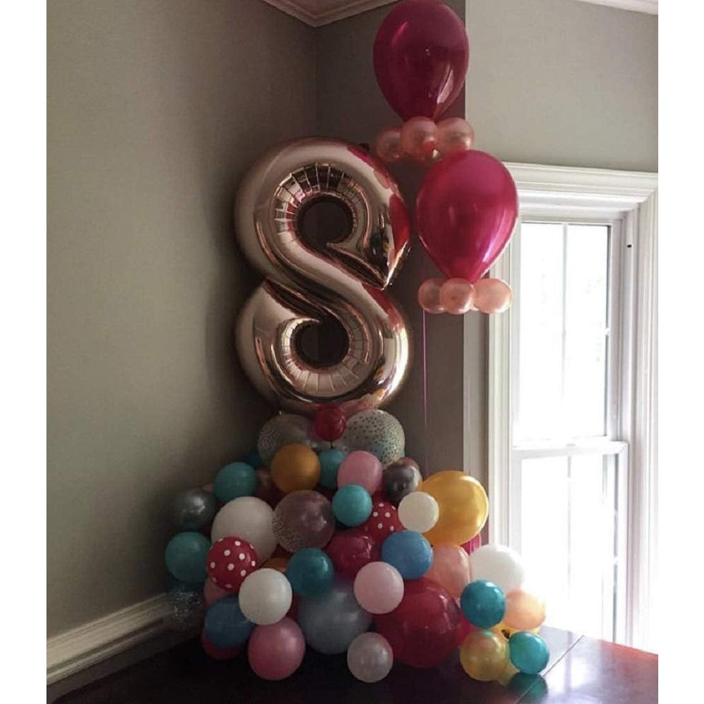 Balon Cifră 8 Aniversar, Figurina din Folie de Aluminiu, Umflare Aer sau Heliu, include Pai Umflare, 80 cm, Rose Gold