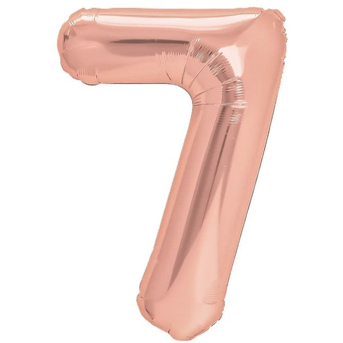 Balon Aniversar Cifra 7, Figurina din Folie Metalizata, Decoratiuni Petrecere, Umflare Aer sau Heliu, Pai Inclus, 80 cm, Rose Gold