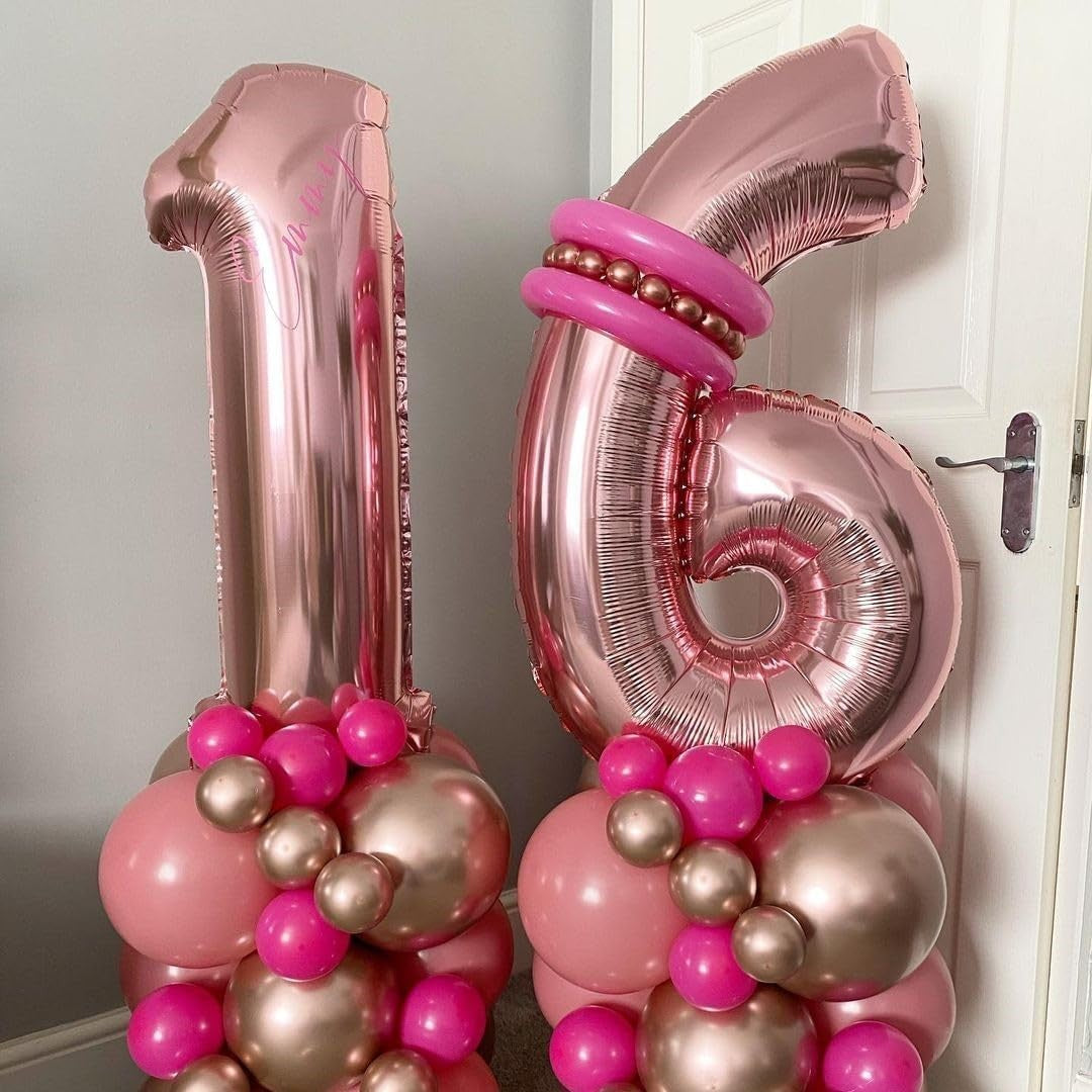 Balon Aniversar Cifra 1, Figurina din Folie Metalizata, Umflare Aer sau Heliu, Inclus Pai Umflare, 80 cm, Rose Gold