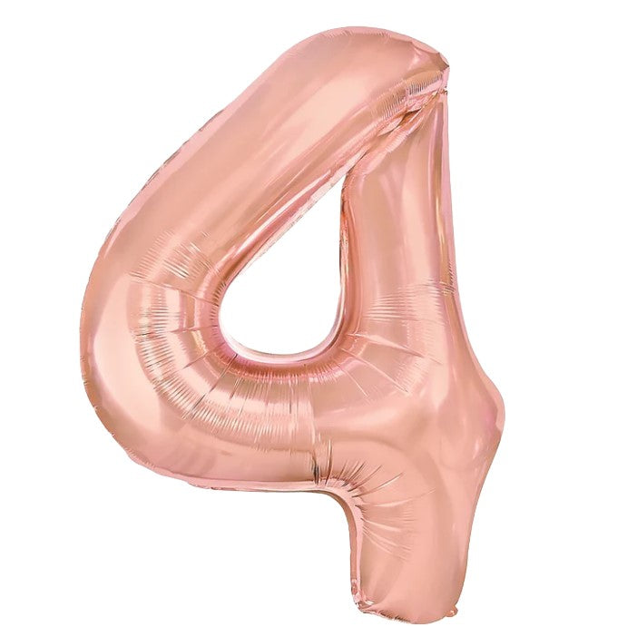 Balon Aniversar Cifra 4, Figurina din Folie Metalizata, Umflare Aer sau Heliu, include Pai, 80 cm, Rose Gold