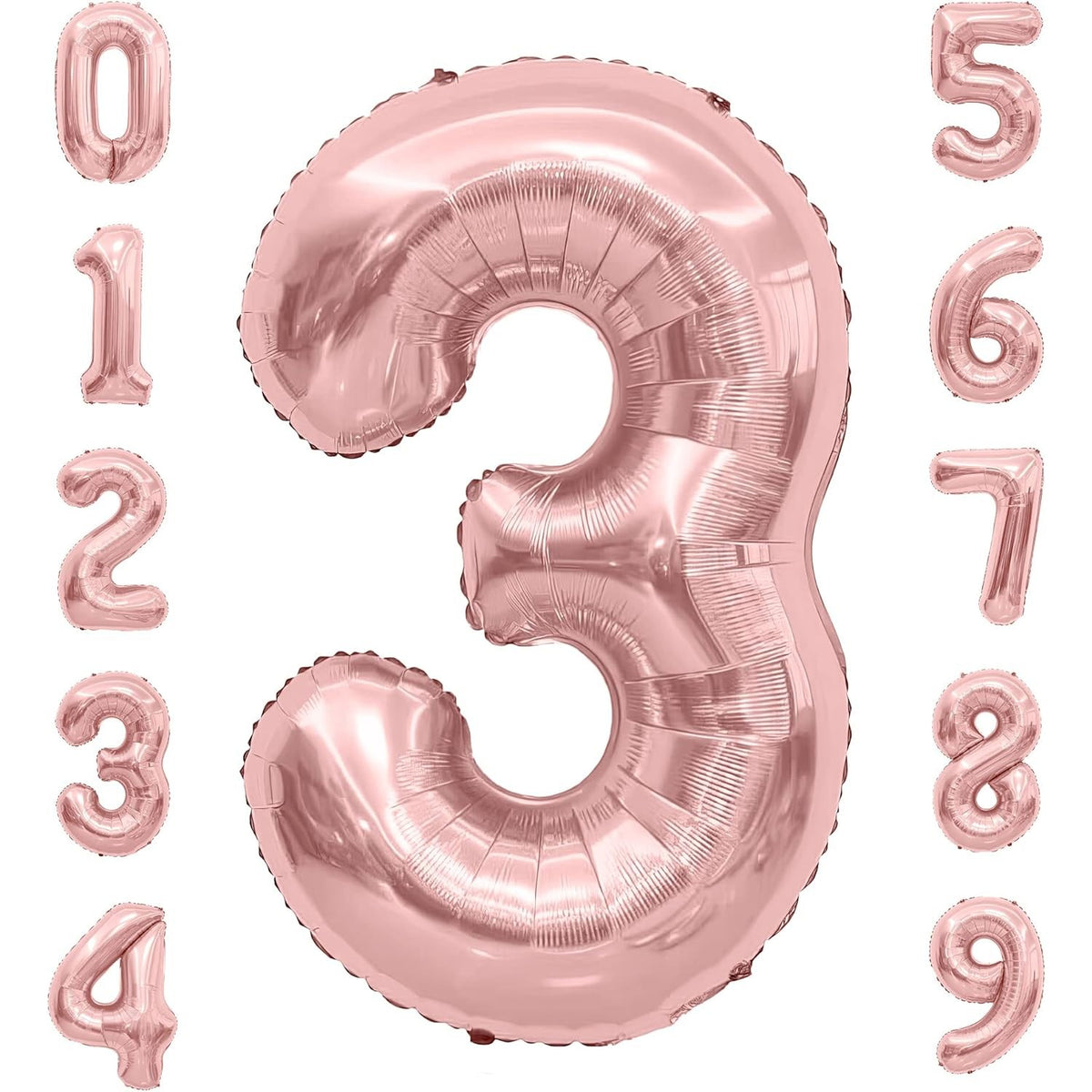 Balon Aniversar Cifra 3, Figurina din Folie Metalizata, Umflare cu Aer sau Heliu, Include Pai, Rose Gold, 80 cm