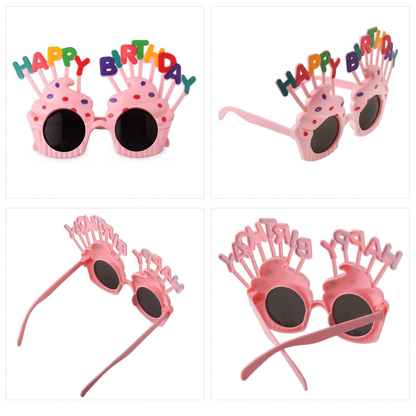 Ochelari Happy Birthday pentru Petrecere Aniversara, Protectie UV, Model Prajitura, Material Plastic, 18.5x11.5 cm, Roz